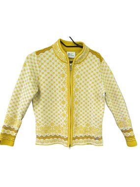 Dale of Norway Solfrid Womens Small 100% Merino Wool Sweater Jacket Golden/White